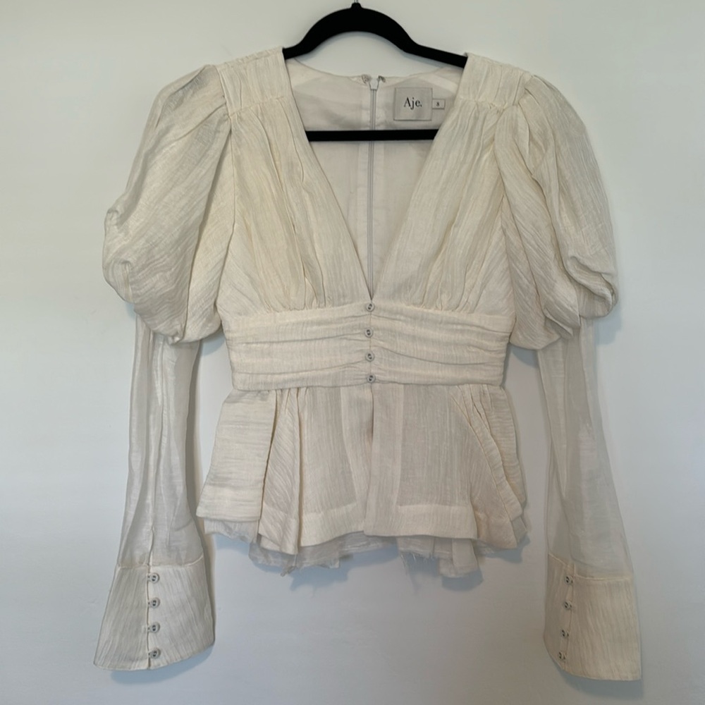 AJE Cream Puff Shoulder Blouse Size UK 8
